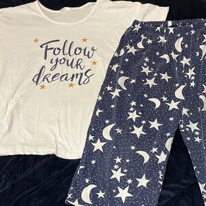 Amazon Essentials Kids Pajama Set - White and Navy Starry Design